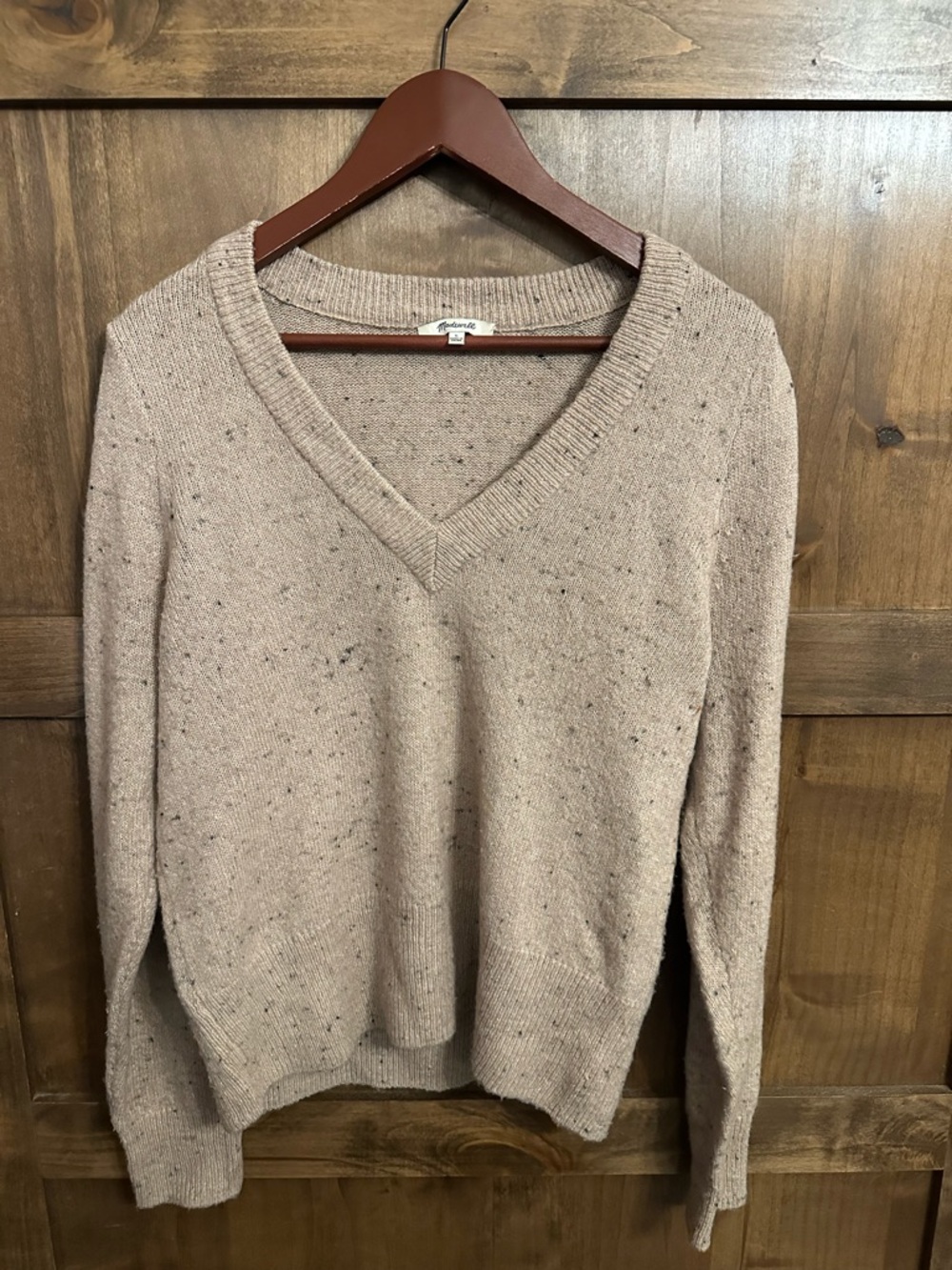 Madewell Donegal Westgate V-Neck Sweater Classic Preppy Wool Lg Pink Flecked